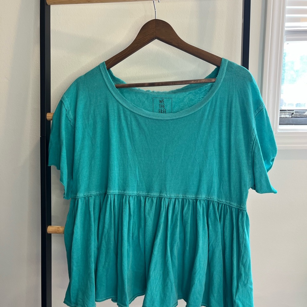 We The Free Blue Boxy Short Sleeve Blouse